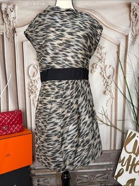 YIGAL AZROUEL- Women's Black and Beige Patterned Dress